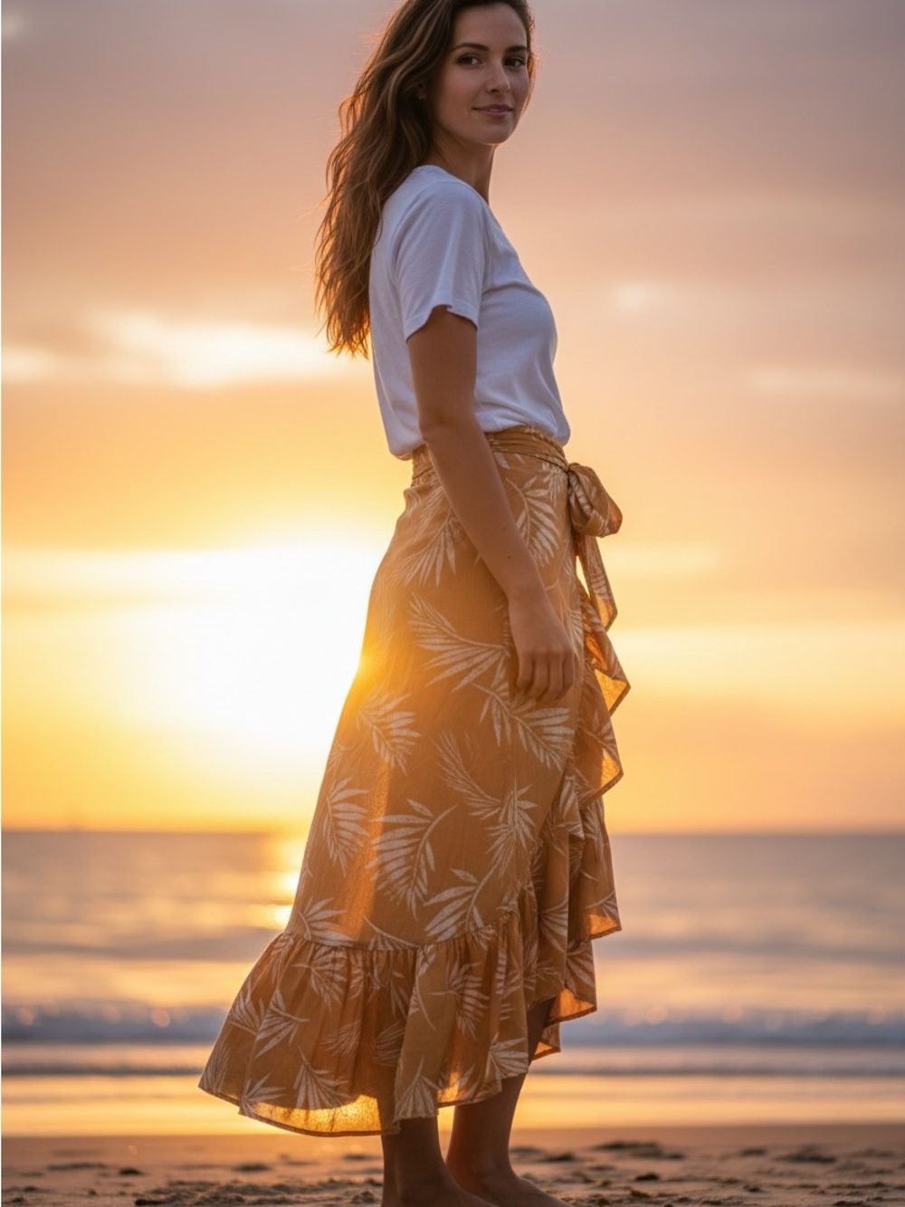 New NWT Women’s Wrap Sarong Skirt Coverup Mustard Palm Print Medium Large